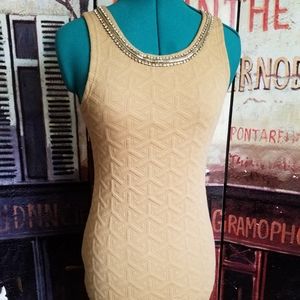 Body hugging sleeveless camel dress with bling